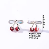 1 Pair IG Style Cute Simple Style Cherry Bow Knot Plating Inlay Copper Zircon Ear Studs main image 3
