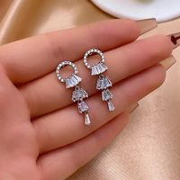 1 Pair Elegant Shiny Tassel Plating Inlay Copper Zircon Rhodium Plated Drop Earrings main image 2