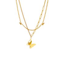 304 Stainless Steel 18K Gold Plated Simple Style Plating Butterfly Double Layer Necklaces main image 3