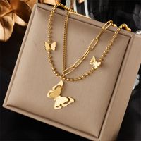 304 Stainless Steel 18K Gold Plated Simple Style Plating Butterfly Double Layer Necklaces main image 1