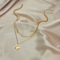 Edelstahl 304 18 Karat Vergoldet Einfacher Stil Überzug Schmetterling Doppellagige Halsketten main image 4