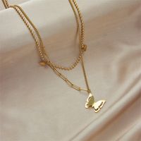 Edelstahl 304 18 Karat Vergoldet Einfacher Stil Überzug Schmetterling Doppellagige Halsketten main image 5