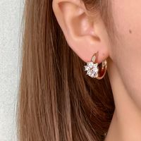 1 Pair Ig Style Lady Simple Style Round Water Droplets Flower Plating Inlay Copper Zircon Rose Gold Plated White Gold Plated Gold Plated Earrings main image 3