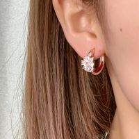 1 Pair Ig Style Lady Simple Style Round Water Droplets Flower Plating Inlay Copper Zircon Rose Gold Plated White Gold Plated Gold Plated Earrings main image 8