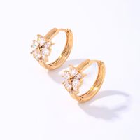 1 Pair Ig Style Lady Simple Style Round Water Droplets Flower Plating Inlay Copper Zircon Rose Gold Plated White Gold Plated Gold Plated Earrings main image 4