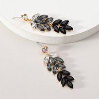 1 Pair Elegant Simple Style Geometric Leaves Inlay Alloy Glass Zircon Drop Earrings sku image 11
