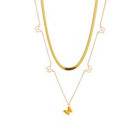 304 Stainless Steel 18K Gold Plated Retro Simple Style Plating Geometric Butterfly Double Layer Necklaces main image 3