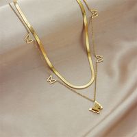 304 Stainless Steel 18K Gold Plated Retro Simple Style Plating Geometric Butterfly Double Layer Necklaces main image 6
