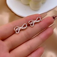 1 Pair Casual Simple Style Shiny Bow Knot Plating Inlay Copper Zircon K Gold Plated Ear Studs main image 1