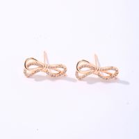 1 Pair Casual Simple Style Shiny Bow Knot Plating Inlay Copper Zircon K Gold Plated Ear Studs main image 3