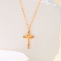 Simple Style Streetwear Cross Alloy Plating Inlay Zircon 14k Gold Plated Women's Pendant Necklace main image 1