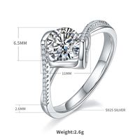 Élégant Dame Brillant Géométrique Argent Sterling Gra Incruster Moissanite Or Blanc Plaqué Anneaux sku image 3