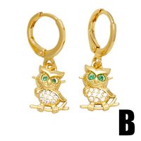 1 Pair Simple Style Bear Owl Plating Inlay Copper Zircon 18k Gold Plated Drop Earrings main image 4