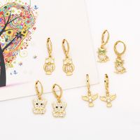 1 Pair Simple Style Bear Owl Plating Inlay Copper Zircon 18k Gold Plated Drop Earrings main image 1