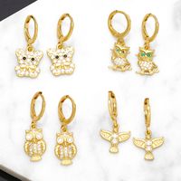 1 Pair Simple Style Bear Owl Plating Inlay Copper Zircon 18k Gold Plated Drop Earrings main image 5