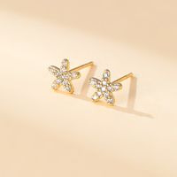 1 Pair Casual Simple Style Shiny Starfish Plating Inlay Copper Artificial Pearls Zircon 18k Gold Plated Ear Studs main image 5