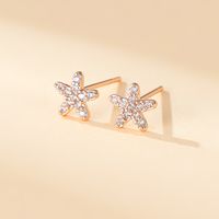 1 Pair Casual Simple Style Shiny Starfish Plating Inlay Copper Artificial Pearls Zircon 18k Gold Plated Ear Studs main image 4