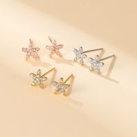 1 Pair Casual Simple Style Shiny Starfish Plating Inlay Copper Artificial Pearls Zircon 18k Gold Plated Ear Studs main image 2
