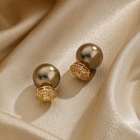 1 Pair Retro Round Plating Inlay Copper Zircon 18k Gold Plated Ear Studs main image 3