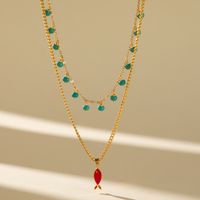 Cute Sweet Simple Style Fish Alloy Natural Stone Layered Enamel Plating Women's Layered Necklaces main image 3