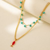 Cute Sweet Simple Style Fish Alloy Natural Stone Layered Enamel Plating Women's Layered Necklaces main image 5