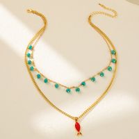 Cute Sweet Simple Style Fish Alloy Natural Stone Layered Enamel Plating Women's Layered Necklaces main image 4