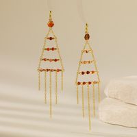 1 Pair Casual Simple Style Geometric Tassel Plating Alloy Natural Stone Gold Plated Drop Earrings main image 4