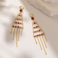 1 Pair Casual Simple Style Geometric Tassel Plating Alloy Natural Stone Gold Plated Drop Earrings main image 6