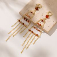 1 Pair Casual Simple Style Geometric Tassel Plating Alloy Natural Stone Gold Plated Drop Earrings main image 5