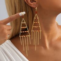 1 Pair Casual Simple Style Geometric Tassel Plating Alloy Natural Stone Gold Plated Drop Earrings main image 1