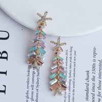 1 Pair Classical Ethnic Style Leaf Leaves Tassel Plating Inlay Alloy Artificial Gemstones Gold Plated Drop Earrings main image 4