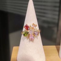 Titanium Steel Fairy Style Inlay Leaf Flower Zircon Necklace Earrings Jewelry Set sku image 1