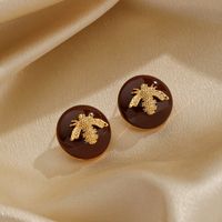1 Pair Retro Flower Bee Plating Inlay Copper Agate Zircon 18k Gold Plated Ear Studs main image 2