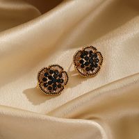 1 Pair Retro Flower Bee Plating Inlay Copper Agate Zircon 18k Gold Plated Ear Studs main image 5
