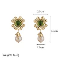 1 Pair Retro Flower Plating Inlay Copper Freshwater Pearl 14k Gold Plated Drop Earrings sku image 1