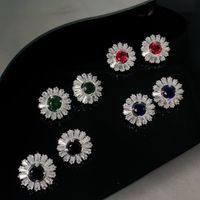 1 Pair Simple Style Flower Inlay Copper Artificial Gemstones Zircon Earrings main image 1