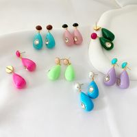 1 Pair Ig Style Water Droplets Plating Inlay Plastic Resin Brass Zircon Gold Plated Ear Studs main image 1
