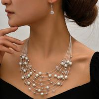 Simple Style Round Imitation Pearl Glass Plating Women's Earrings Necklace sku image 3