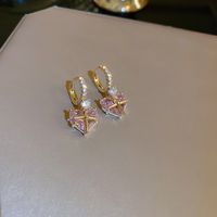 1 Pair Sweet Heart Shape Flower Plating Inlay Artificial Crystal Artificial Diamond Crystal Gold Plated Earrings sku image 5