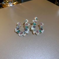 1 Pair Sweet Heart Shape Flower Plating Inlay Artificial Crystal Artificial Diamond Crystal Gold Plated Earrings sku image 7