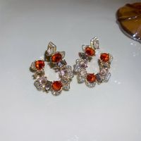 1 Pair Sweet Heart Shape Flower Plating Inlay Artificial Crystal Artificial Diamond Crystal Gold Plated Earrings sku image 6