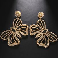 1 Pair Exaggerated Butterfly Plating Hollow Out Inlay Copper Rhinestones Drop Earrings main image 4