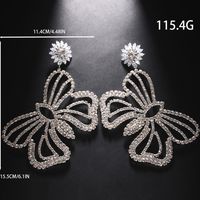 1 Pair Exaggerated Butterfly Plating Hollow Out Inlay Copper Rhinestones Drop Earrings main image 3