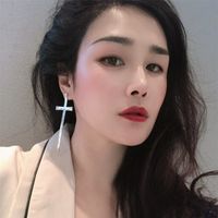1 Pair Vintage Style Cross Solid Color Plating Inlay Mixed Materials Zircon Drop Earrings main image 4