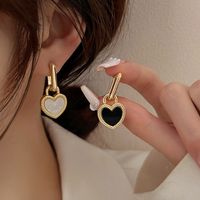 1 Pair Simple Style Heart Shape Enamel Plating Alloy 18k Gold Plated Drop Earrings main image 5