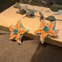 1 Piece Ig Style Starfish Plating Inlay Copper Pearl Zircon Gold Plated Ear Studs main image 4