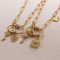 Basic Heart Shape Key Lock Copper Plating Inlay Zircon Gold Plated Pendant Necklace main image 6