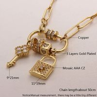 Basic Heart Shape Key Lock Copper Plating Inlay Zircon Gold Plated Pendant Necklace main image 4