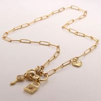 Basic Heart Shape Key Lock Copper Plating Inlay Zircon Gold Plated Pendant Necklace main image 5