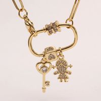 Basic Heart Shape Key Lock Copper Plating Inlay Zircon Gold Plated Pendant Necklace sku image 1